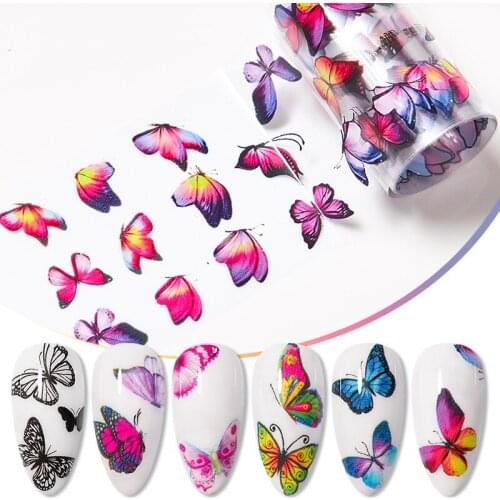 1pc Laser Nail Sticker Floral Butterfly Design Transfer Decals Slider Wraps Decoration DIY Nail Art Manicures Accessories
