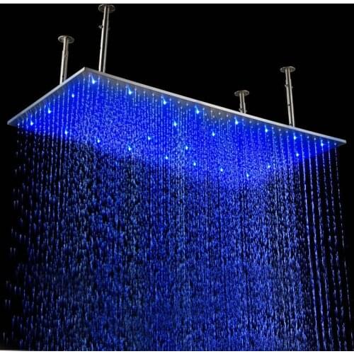 20"x 40" (50x100cm) LED Stainless Steel Rectangle Rain Shower Head Bathroom Brushed Nickel