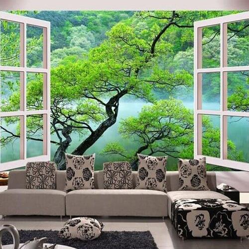 Three-dimensional Large Photo Murals 3D Wallpaper Roll Window Landsides Landscape Rustic for Living Room Bedroom Study Room