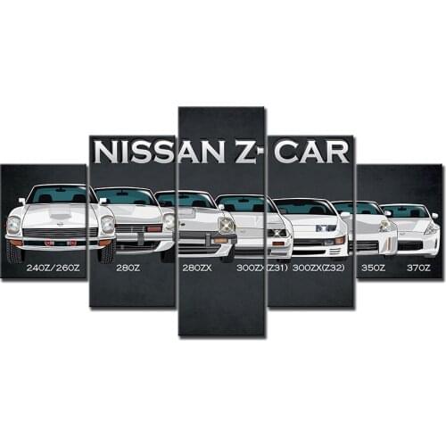 5 Pieces Nissan Z Historical Model Poster Canvas HD Print Painting For Modern Decorative Bedroom Wall Art Urban Landscape Pictur