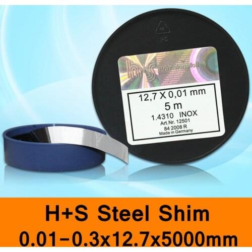 H+S Stainless Steel Shim DIN 1.4310 INOX H + S HS Mold Mould Spacer Filler Made in Germany 0.01-0.03x12.7x5000mm Original Pack