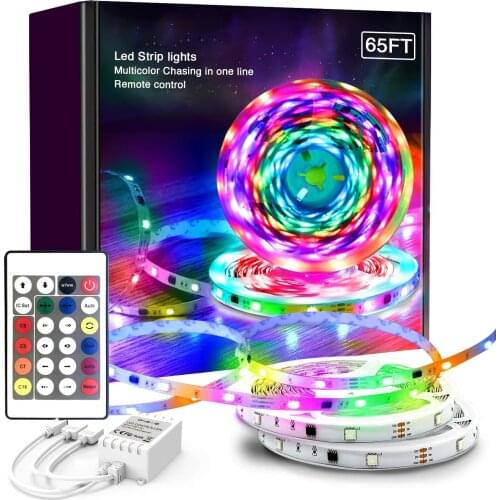 Multi-Color Chasing in One Line Led Strip Lights 65ft, IC Chips SMD 5050 RGB Led Lights with Remote Control for Bedroom