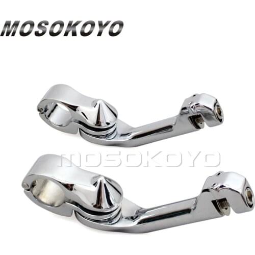 Adjustable Long Angled Chrome Footpeg Mount Clamp 1 1/4" Engine Guard Peg Mount for Honda Yamaha GL VT VTX V Star XV XVS VN