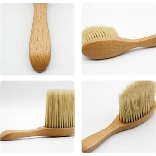 Salon Nylon Hair Brush with Handle Solid Wood Haircutting Hairdressing Cleaning Tool