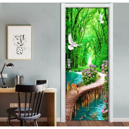 Woods Bridge Landscape Photo Mural Home Decor Modern Living Room Bedroom Door Pvc Self-Adhesive Wallpaper Papel De Parede 3D