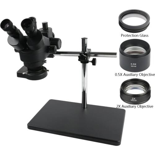 Simul Focal 7-45X Continuous Zoom Trinorcular Stereo Microcospe+0.5X/1X/2X Barlow Lens+1/2 CTV Adapter Lens For PCB Soldering
