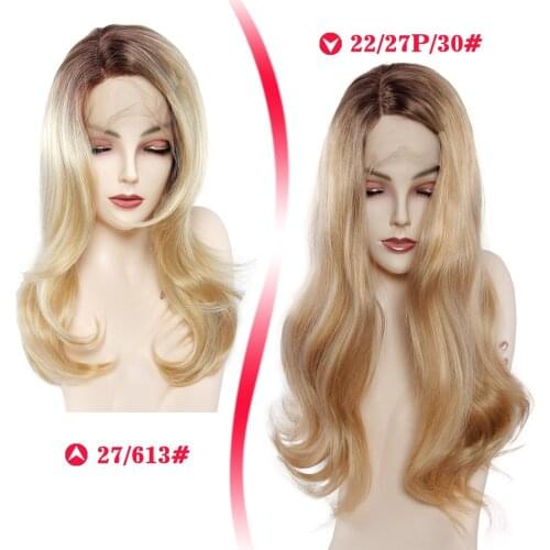YxCheris Synthetic Lace Front Wigs Ombre Long Blonde Brown Wavy Wigs For Women Female Daily Party Heat Resistant False Hair 24"