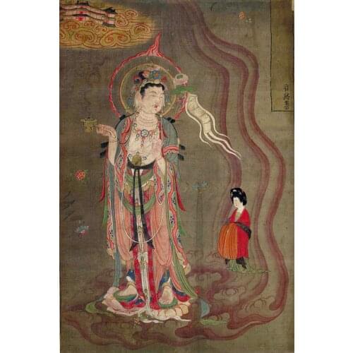 Traditional Chinese painting canvas prints Dunhuang Cave painting Bodhisattva leading a lady donor towards the Pure Lands