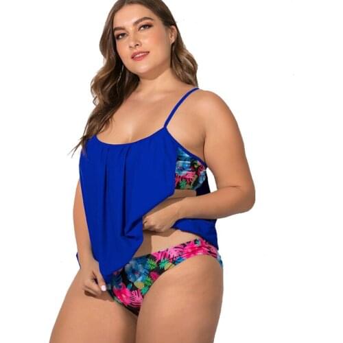 5XL Womens Plus Size Wimwear Two Pieces Swimsuit Tankini Top with Low Waist Short Woman Bathing Suit Beachwear