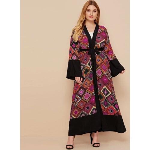 Abaya Dubai European American Hot sale new fashion robe printed retro contrast cardigan Muslim Abaya cardigan Muslim dress