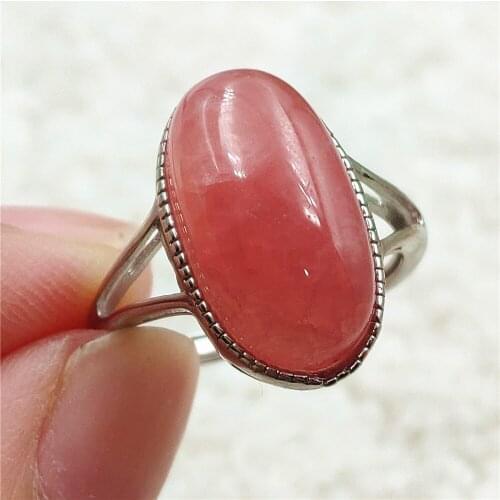 Natural Red Rhodochrosite Rose Gemstone Adjustable Size Ring 16x9mm 925 Sterling Silver Women Ring Oval Bead AAAAA