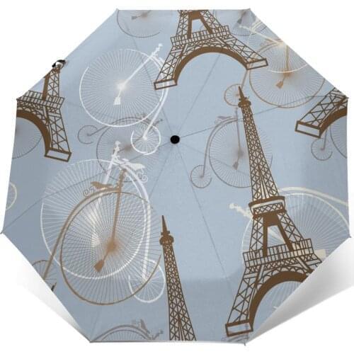 Sunny Umbrella Eiffel Tower And Bicycles Pattern Automatic folding portable men women umbrella rain Windproof beach parasol