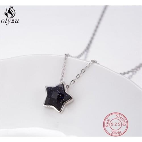 100% 925 Sterling Silver Star Necklace for Women Girls Engagement Jewelry Black Obsidian Pentagram Necklaces Choker Gift