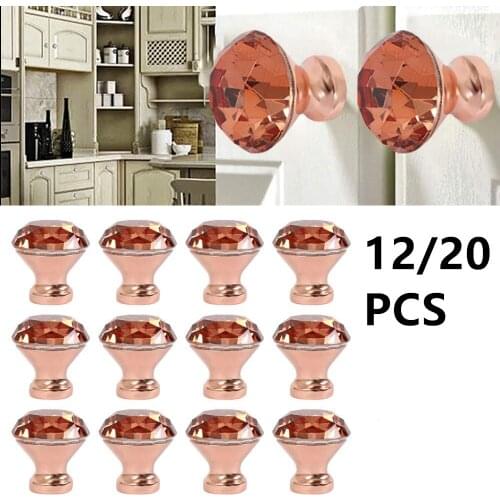 12/20Pcs Rose Gold Diamond Shape Cabinet Knobs and Pull Handle for Kitchen Bathroom Cabinet Door Wardrobe Cupboard