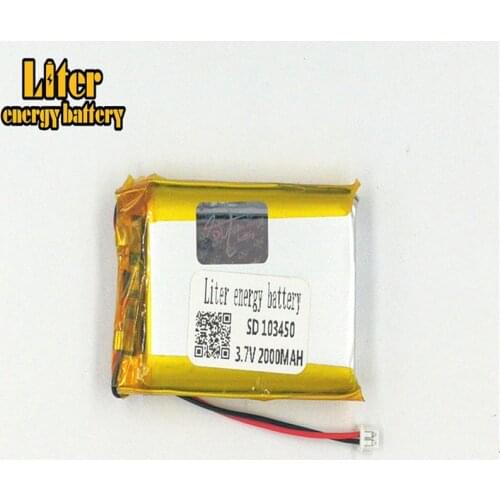 1.25MM 2pin connector Lithium Battery 103450 2000mah 3.7v e-books GPS PDA Recreational machines Rechargeable LiPo Battery