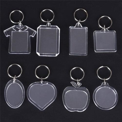 5pcs/lot Rectangle Heart Round Styles Transparent Blank Acrylic Insert Photo Picture Frame Keyring Keychain DIY Split Ring Gift