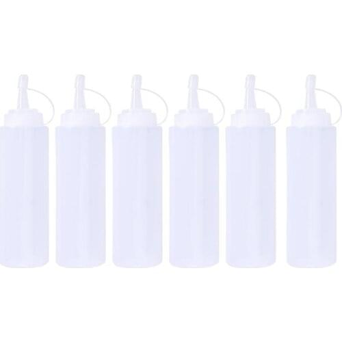 6pcs 200ml 8oz Squeeze Squirt Condiment Bottles with Twist On Cap Lids Top Dispensers for Ketchup Hot Sauces Olive Oil BBQ Set
