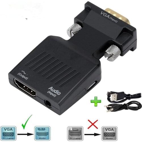 VGA Male toHDMI-compatible Female Converter with Audio Adapter Cables 720/1080P For HDTV Monitor Projector PC Laptop TV-Box