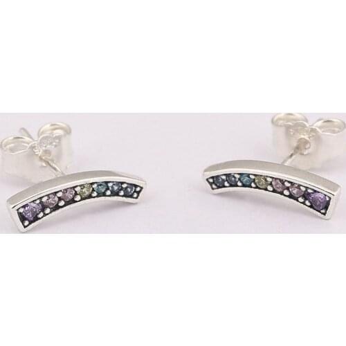 Authentic S925 Multi-Color Arches With Crystal Stud Earrings For Women Wedding Party fit Lady Fine Jewelry