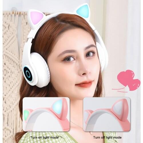 B39 Bluetooth Headphones Portable Folding Headset MP3 Player With Mic LED Colorful Lights Cat Ear Glowing Wireless Headphone