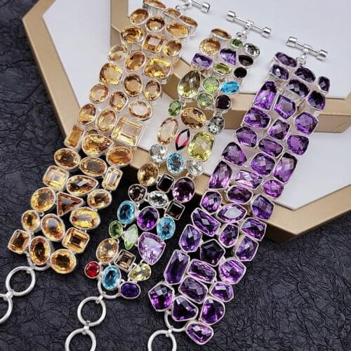 Amethyst/citrine/topaz/garnet/moonstone S925 chain Inlaid bracelet wholesale for women xmas gift