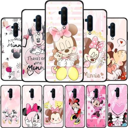 Pink Disney Minnie Tempered Glass Cover For OnePlus Z 7 8 9 7T 8T 9R Nord 5G Pro Silicone Phone Case Coque