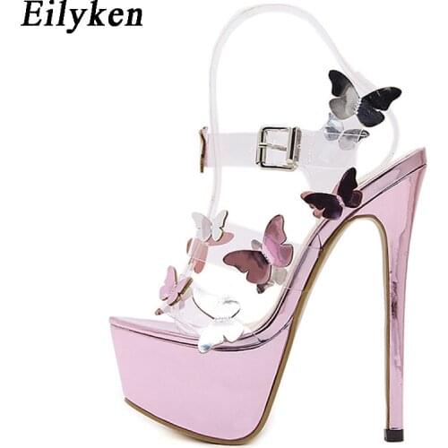 Eilyken Gladiator Sandals Ankle Strap Platform Sandals Women Flower Transparent Women Pumps 17CM Summer Sexy Purple Woman Sandal