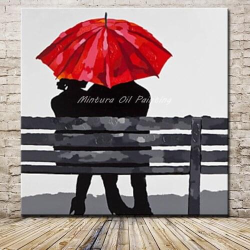 Mintura Handpainted Lovers Who Sat On The Bench Oil Painting On Canvas Modern Abstract Wall Art Picture For Room Home Decor Gift