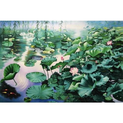 High Quality Canvas Art Picture Print Painting Flower Lotus Pond Oil Painting on Canvas Wall Art Picture Painting for Home Decor