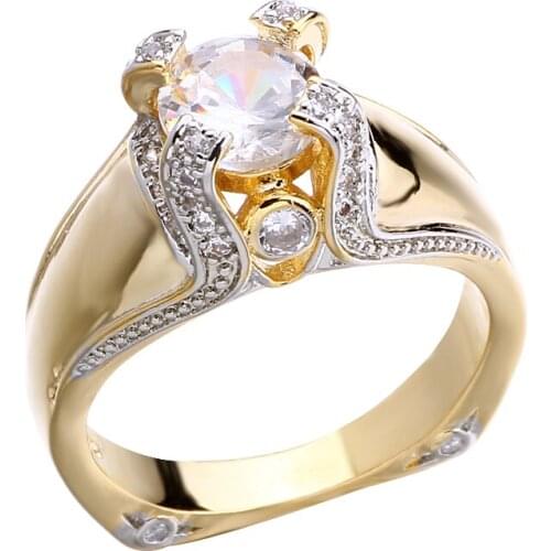 Luxury Male Female Round Crystal Stone Crown Rings for Women Gold Color Wedding Jewelry Promose Engagement Ring Gifts