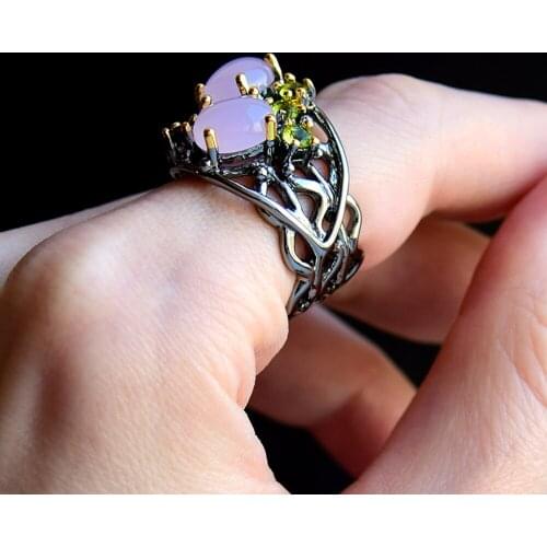 Hollow design Oval Pink Opal stone Ring Trendy Gun Black Jewellery Top quality Fast delivery Women Brass Jewelry rings