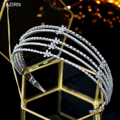 Round Wedding Crowns Cubic Zirconia Tiaras Women Headpieces Queen Headband Princess Luxury Pageant Hair Jewelry