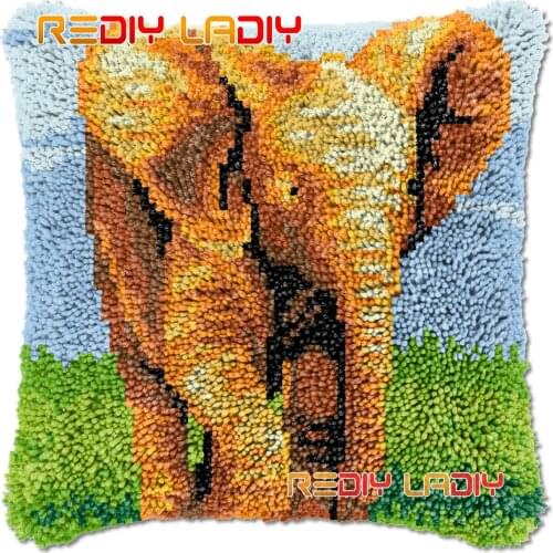 Latch Hook Cushion Little Elephant DIY Needlepoint Kits Chunky Acrylic Yarn Arts Crocheting Lofty Pillow Case Hobby & Crafts