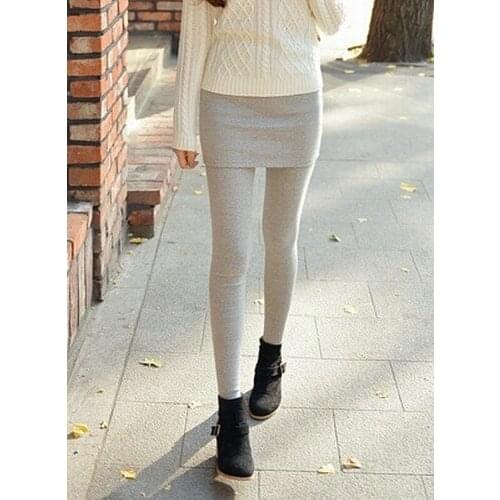 One-Piece Skirt Leggings For Women Fashion Solid Slim Legging Skinny Footless Pants Skirts Gray Black DD8008