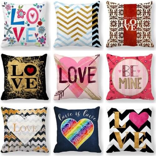Cute Vintage Pink Love One Side Print Cushion Cover Linen Pillow Cover for Home Sofa Seat Throw Covers Decoration 45x45cm