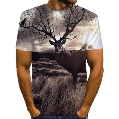 Mens Graphic Shirt 3D Print Deer T Shirt Novelty Animal Top Casual Brown Tee US Size Unisex Clothing