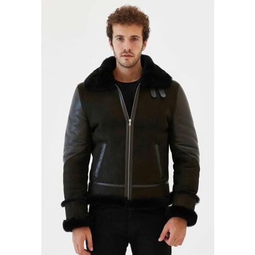 2019 New Mens B3 Shearling Jacket Turkey Fur Coat Short Motorcycle Jacket Aviator Leather Jacket