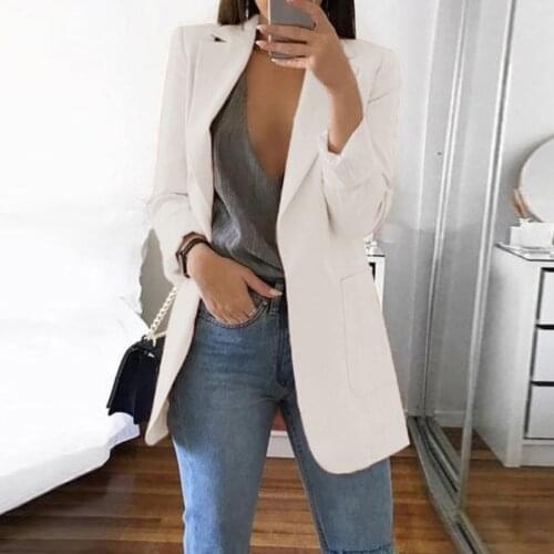 Office Ladies Blazers Solid Formal Suit Jackets And Coats Femme Open Front Pockets Cardigan Long Sleeve Overcoat