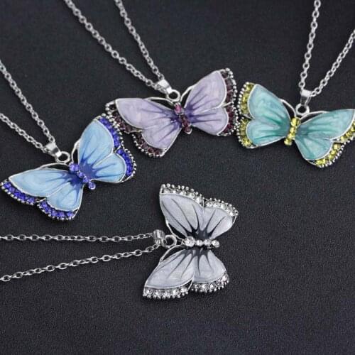 Colorful Enamel Butterfly Pendant Necklace for Women Sweater Chain Butterfly Chokers Disco Dancing Night Club Hiphop Jewelry