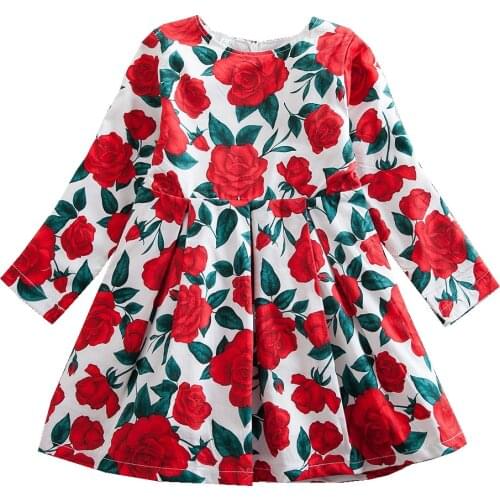 Girl long sleeves dress autumn brand fashion cotton double-layer fabric rose print dresses for girl Floral dress WL168