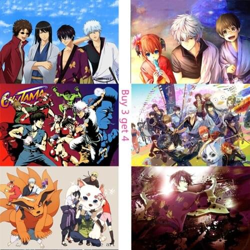 Gintama Posters Cartoon Wall Stickers White Coated Paper Prints High Definition Livingroom Bedroom Bar Decoration Home Art Brand