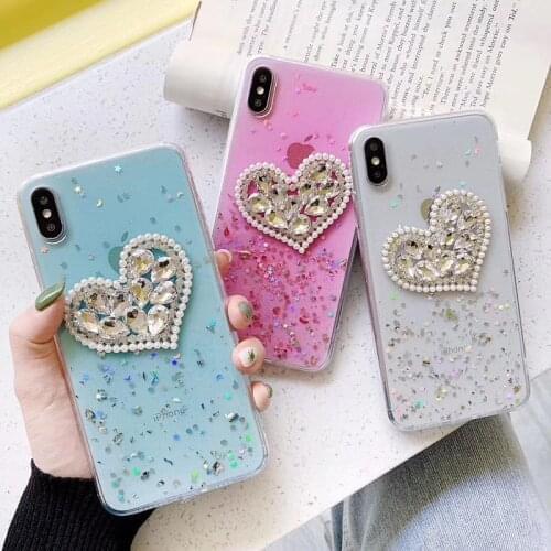 XINGDUO Bling love diamonds Pearl Transparent case for iphone X XS XR XS MAX Glitter Sequins soft case for iphone 6 6s 7 8 8plus
