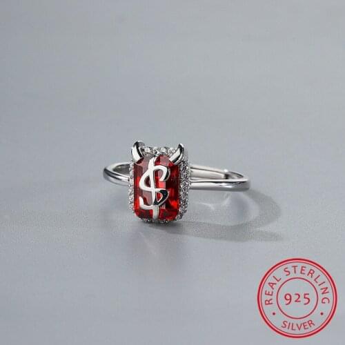 Luxury Female Ruby Red Square Stone Ring 100% Real Sterling Silver Wedding Ring Cute Open Thin Engagement Rings For Women