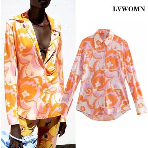 LVWOMN Za Shirt Women Long Sleeve Flower Print Blouse Women Clothing Chic Button Casual Holiday Style Female Shirts Blusas Tops