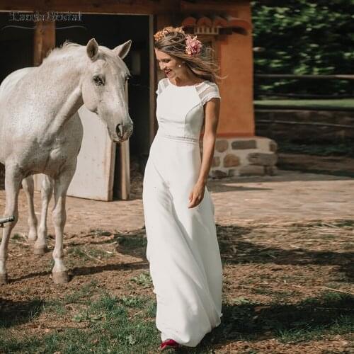 Cap Sleeve Backless Wedding Dresses Simple Soft Satin A Line Bridal Gowns France Fashion Noivas DW448