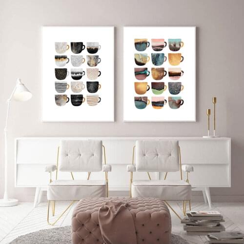 Self-adhesive Wall Stickers Simple landsacpe Cups Wall Art Poster Metallic Color for Living Room Abstract Art Print Home Decor