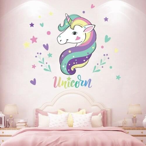 Cartoon Unicorn Head,Stars,Heart Wall Stickers Decor Removable Decals For Girl Baby Room Decoration Nursery Art Poster Wallpaper