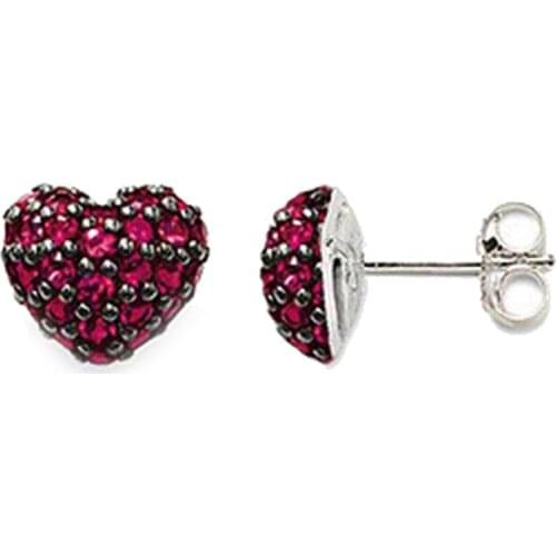 Silver Red CZ Pave Heart Stud Earrings, Fashion Thomas Style Garnet Red Heart-shaped Ear Stud Earings Jewelry Gift For Women