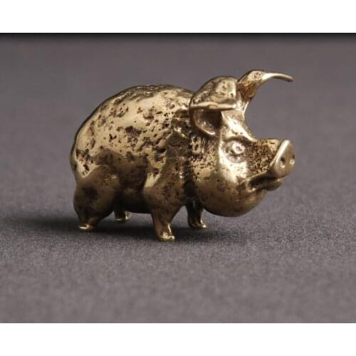 Chinese Copper 12 Zodiac Pig Statue For Home Garden Decoration Antique Brass Lucky Animal Figurines Miniatures Desk Ornaments