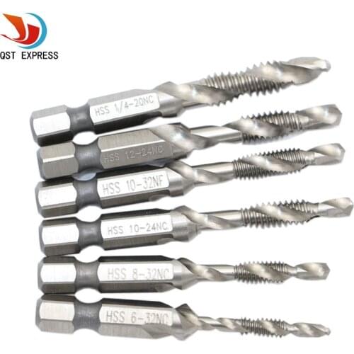 High Quality 6pc Hex Shank HSS Screw Spiral Point Thread American Plug Hand Tap Drill Bits 6-32/8-32/10-24/10-32/12-24,1/4-20